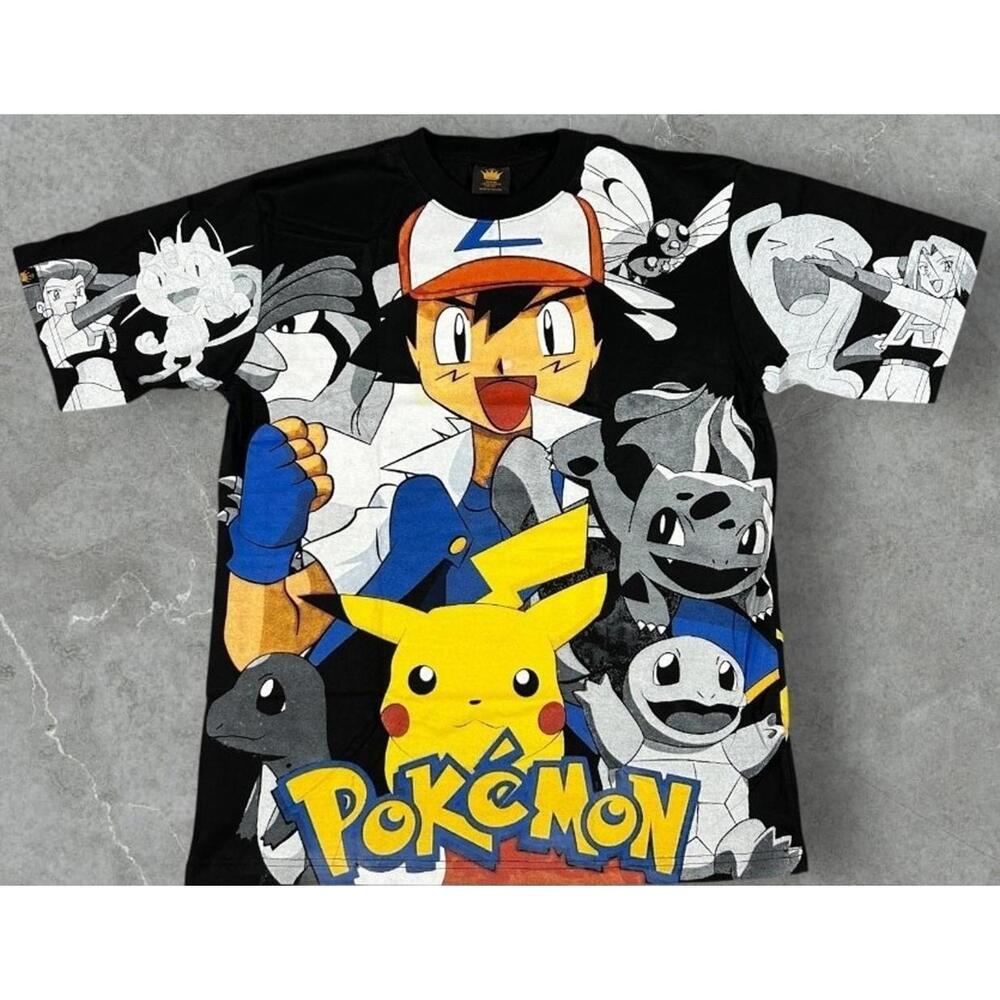 Vintage Modern Pokémon AOP Pikachu Charizard Double Sided XL T Shirt Retro